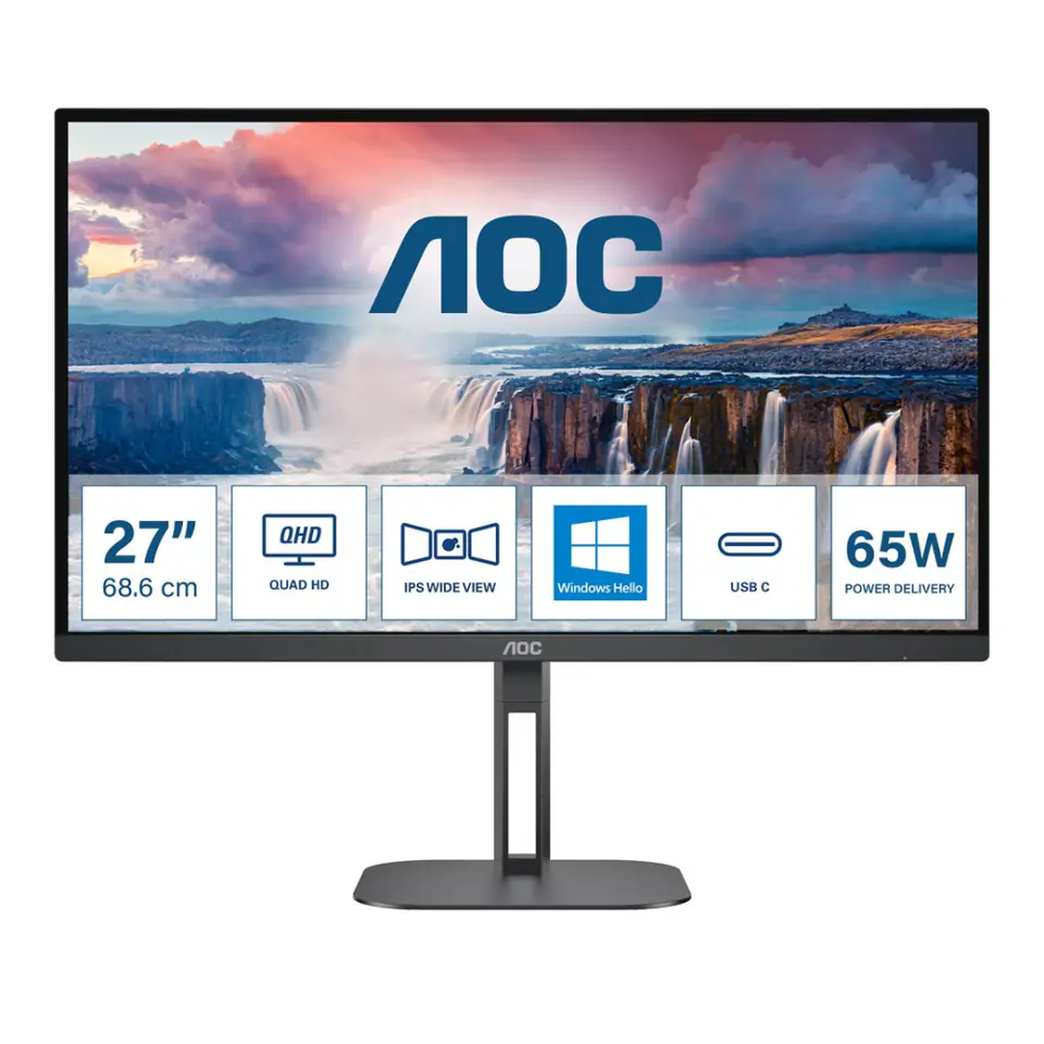 ⁨Monitor AOC Q27V5N/BK (27" /VA /75Hz /2560 x 1440 /Czarny)⁩ w sklepie Wasserman.eu