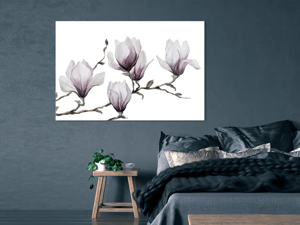 ⁨Obraz - Malowane magnolie (1-częściowy) szeroki (rozmiar 120x80, wykończenie Premium Print)⁩ w sklepie Wasserman.eu