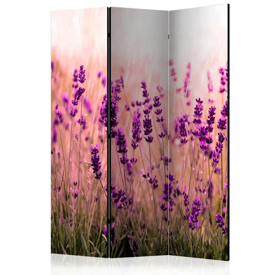 ⁨Screen 3-piece - Lavender in the rain [Room Dividers] (size 135x172)⁩ at Wasserman.eu