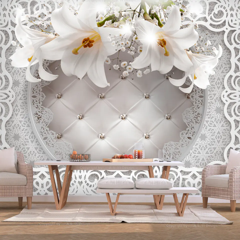 ⁨Wall mural - Lilies and quilted background (size 100x70)⁩ at Wasserman.eu