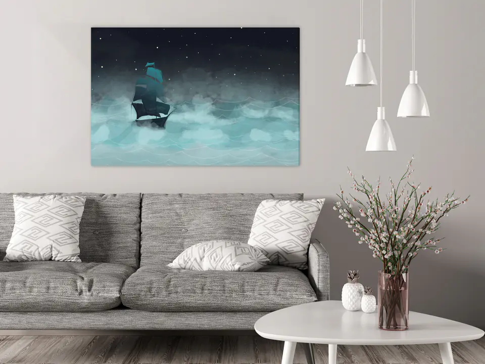 ⁨Obraz - Nocne fale (1-częściowy) szeroki - drugi wariant (rozmiar 120x80, wykończenie Premium Print)⁩ w sklepie Wasserman.eu