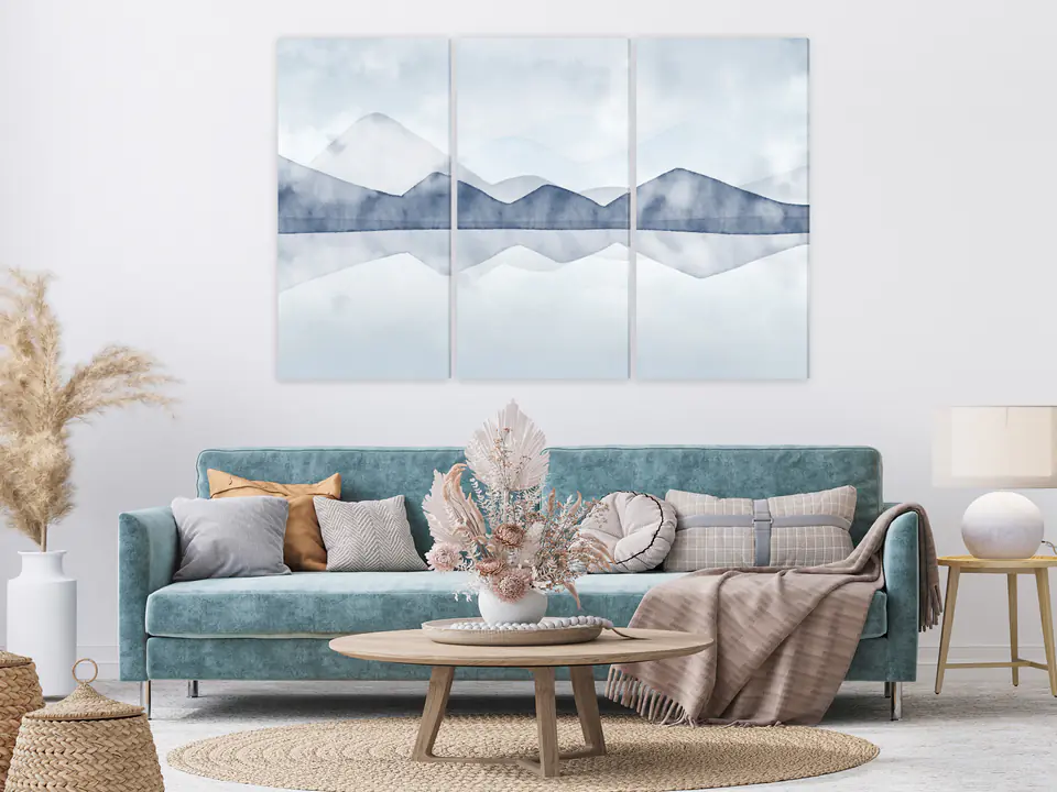 ⁨Obraz - Jezioro w górach (3-częściowy) (rozmiar 90x60, wykończenie Premium Print)⁩ w sklepie Wasserman.eu