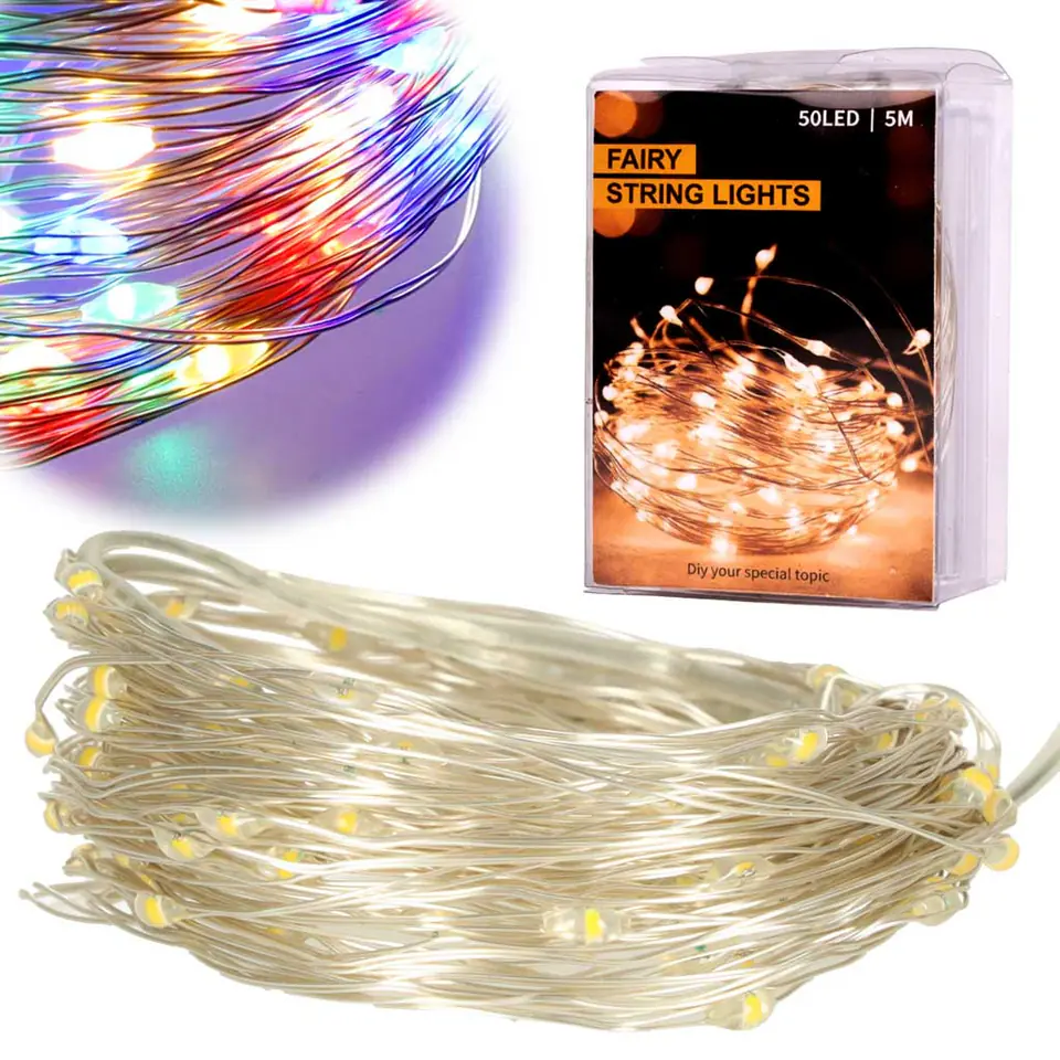 ⁨Lampki LED druciki dekoracyjne świąteczne choinkowe 5m 50LED multikolor⁩ w sklepie Wasserman.eu