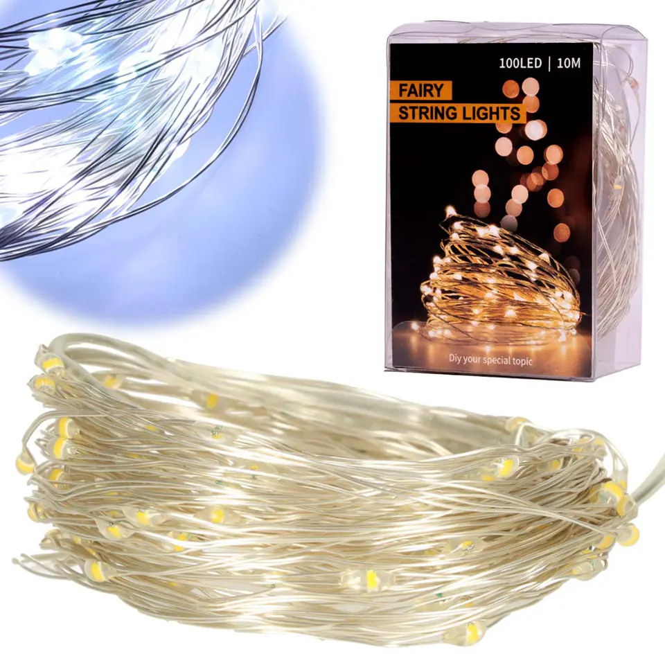 ⁨Lampki LED druciki dekoracyjne świąteczne choinkowe 10m 100LED zimny biały⁩ w sklepie Wasserman.eu