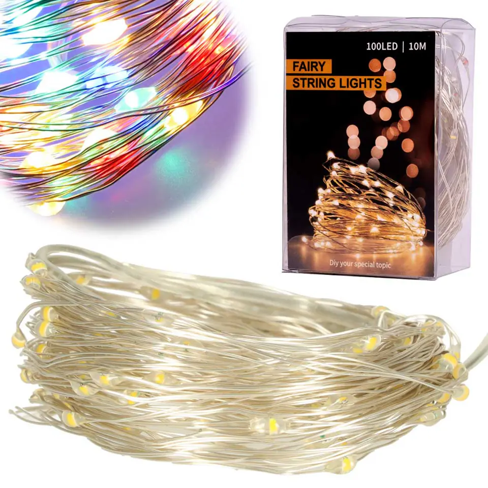 ⁨Lampki LED druciki dekoracyjne świąteczne choinkowe 10m 100LED multikolor⁩ w sklepie Wasserman.eu