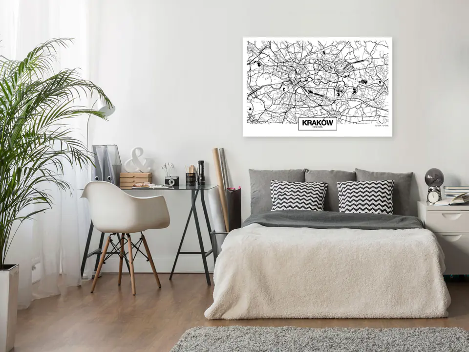 ⁨Obraz - Mapa miasta: Kraków (1-częściowy) szeroki (rozmiar 120x80, wykończenie Na płótnie włoskim)⁩ w sklepie Wasserman.eu
