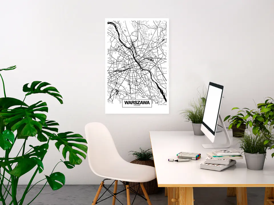 ⁨Obraz - Mapa miasta: Warszawa (1-częściowy) pionowy (rozmiar 40x60, wykończenie Na płótnie włoskim)⁩ w sklepie Wasserman.eu