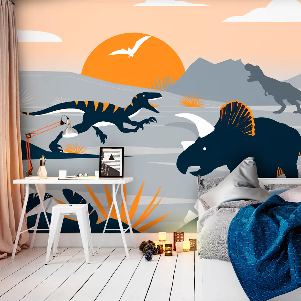 ⁨Fototapeta - Ostatnie dinozaury - trzeci wariant (rozmiar 100x70, wykończenie Standard)⁩ w sklepie Wasserman.eu