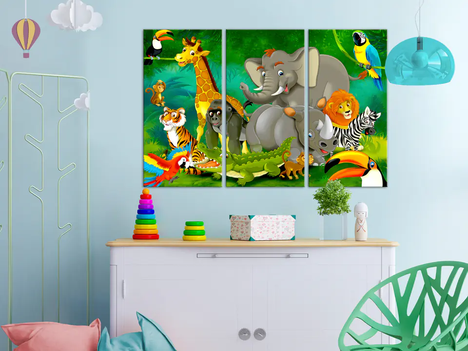 ⁨Obraz - Kolorowe safari (3-częściowy) (rozmiar 120x80, wykończenie Premium Print)⁩ w sklepie Wasserman.eu