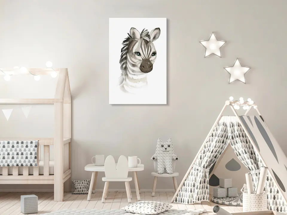 ⁨Obraz - Mała zebra (1-częściowy) pionowy (rozmiar 60x90, wykończenie Premium Print)⁩ w sklepie Wasserman.eu