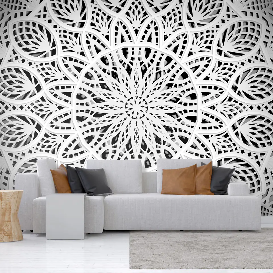 ⁨Fototapeta - Biała Mandala (rozmiar 196x140, wykończenie Samoprzylepna)⁩ w sklepie Wasserman.eu