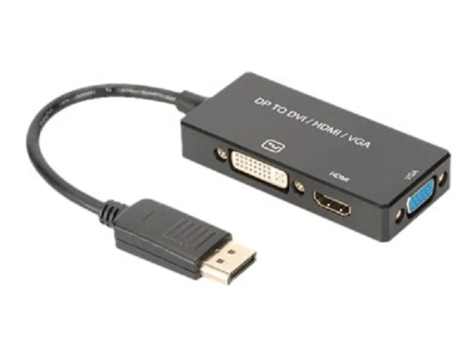 ⁨DIGITUS DisplayPortkonverterkabel DP->HDMI+DVI+VGA 0.2m⁩ at Wasserman.eu