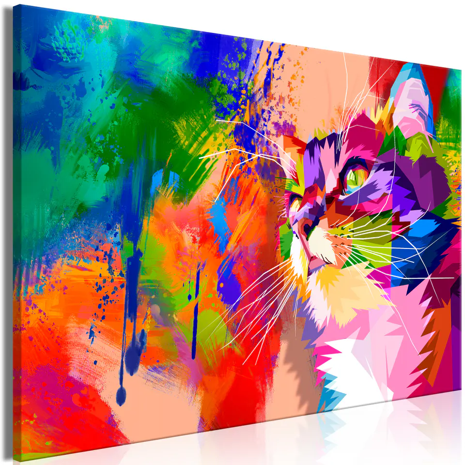 ⁨Obraz - Kolorowy kot (1-częściowy) szeroki (rozmiar 60x40, wykończenie Premium Print)⁩ w sklepie Wasserman.eu