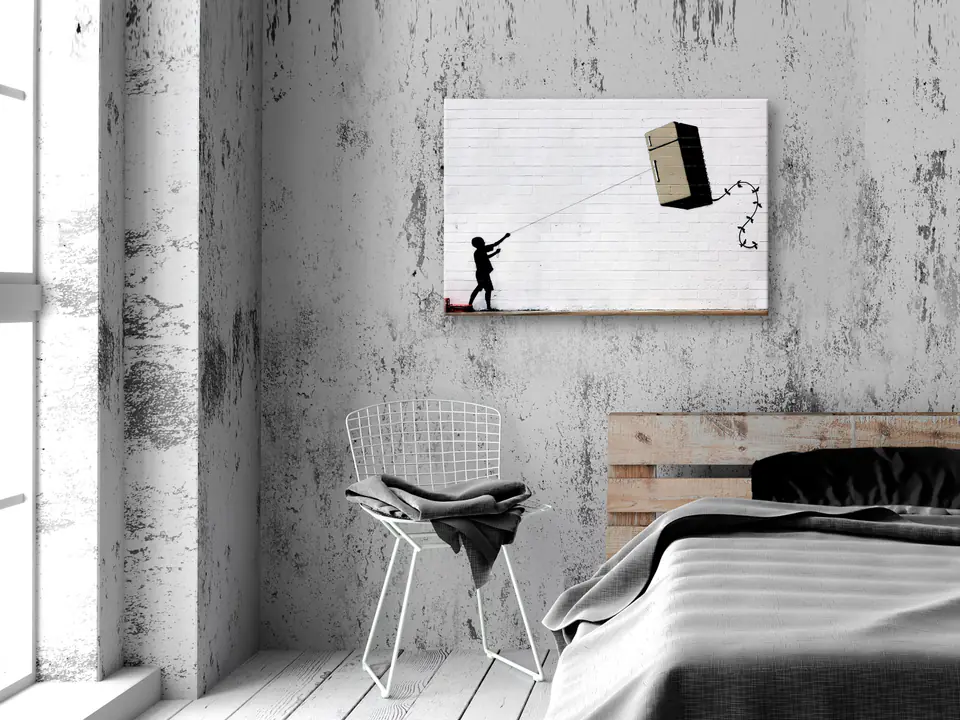 ⁨Obraz - Latająca lodówka (1-częściowy) szeroki (rozmiar 60x40, wykończenie Premium Print)⁩ w sklepie Wasserman.eu