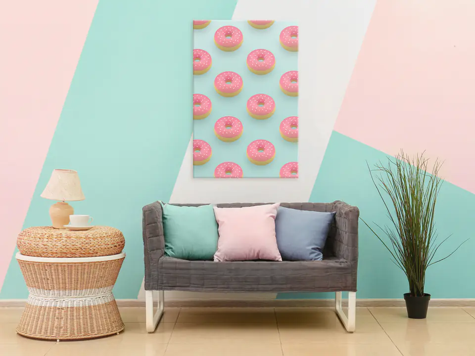 ⁨Obraz - Pastelowe donuty (1-częściowy) pionowy (rozmiar 20x30, wykończenie Standard)⁩ w sklepie Wasserman.eu