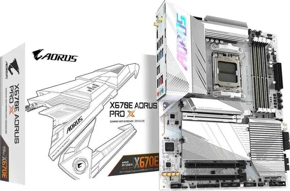 ⁨Gigabyte X670E AORUS PRO X Motherboard - Supports AMD Ryzen 7000 CPUs, 16+2+2 phases VRM, up to 8000MHz DDR5 (OC), 4xPCIe 4.0 M.2, Wi-Fi 7, 2.5GbE LAN, USB 3.2 Gen 2⁩ at Wasserman.eu