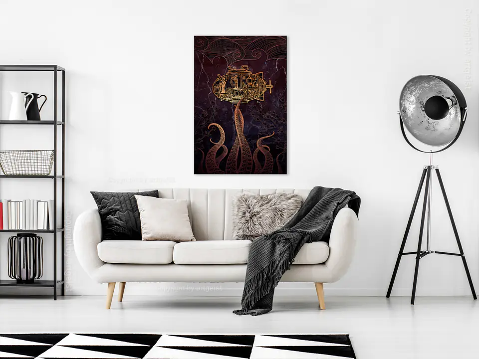 ⁨Obraz - Złota łódź podwodna (1-częściowy) pionowy (rozmiar 40x60, wykończenie Premium Print)⁩ w sklepie Wasserman.eu