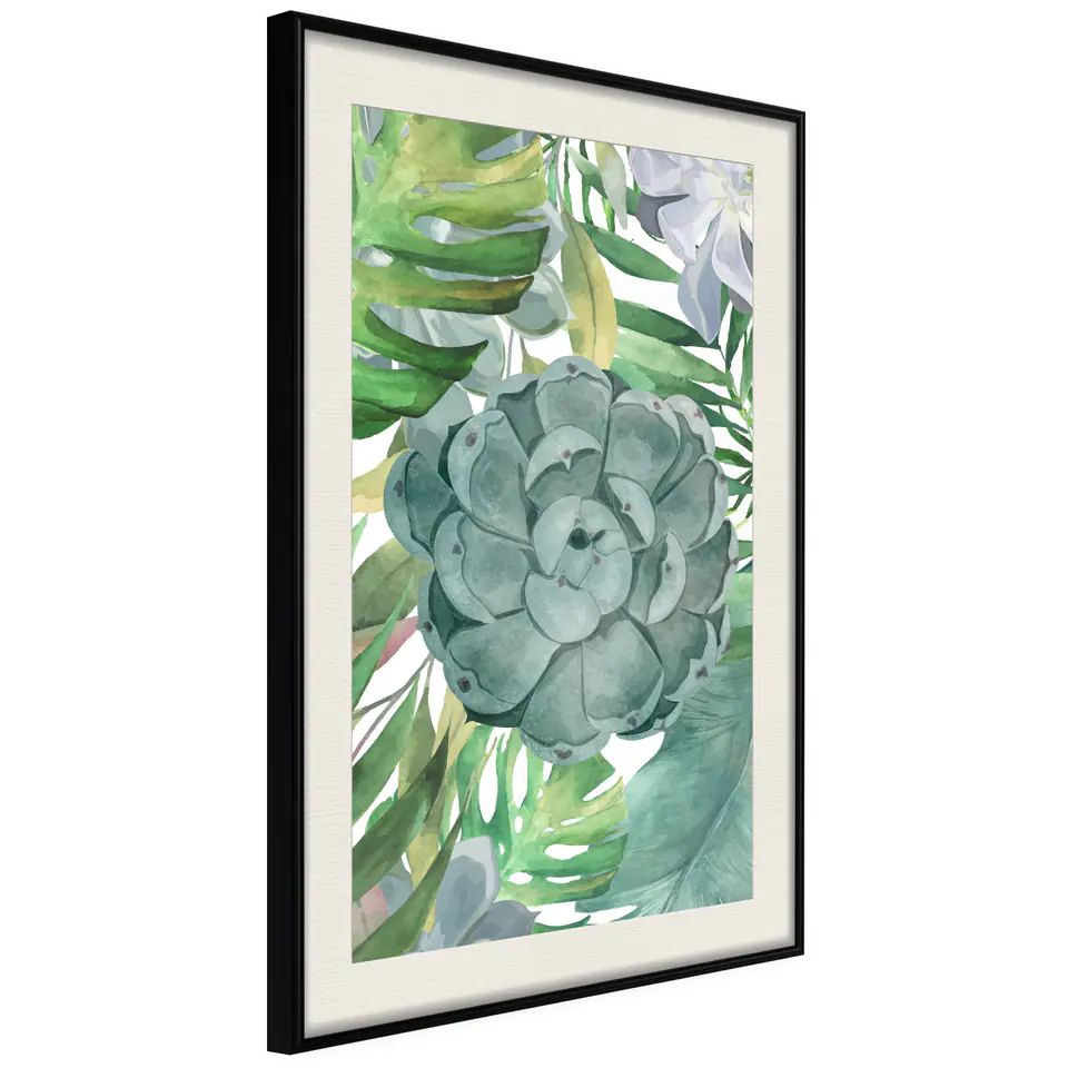 ⁨Plakat - Tropikalna flora [Poster] (rozmiar 40x60, wykończenie Rama czarna z passe-partout)⁩ w sklepie Wasserman.eu