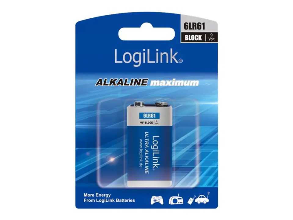 ⁨Baterie LOGILINK Alkaliczna 6LR61 480mAh 1 szt. 6LR61B1⁩ w sklepie Wasserman.eu