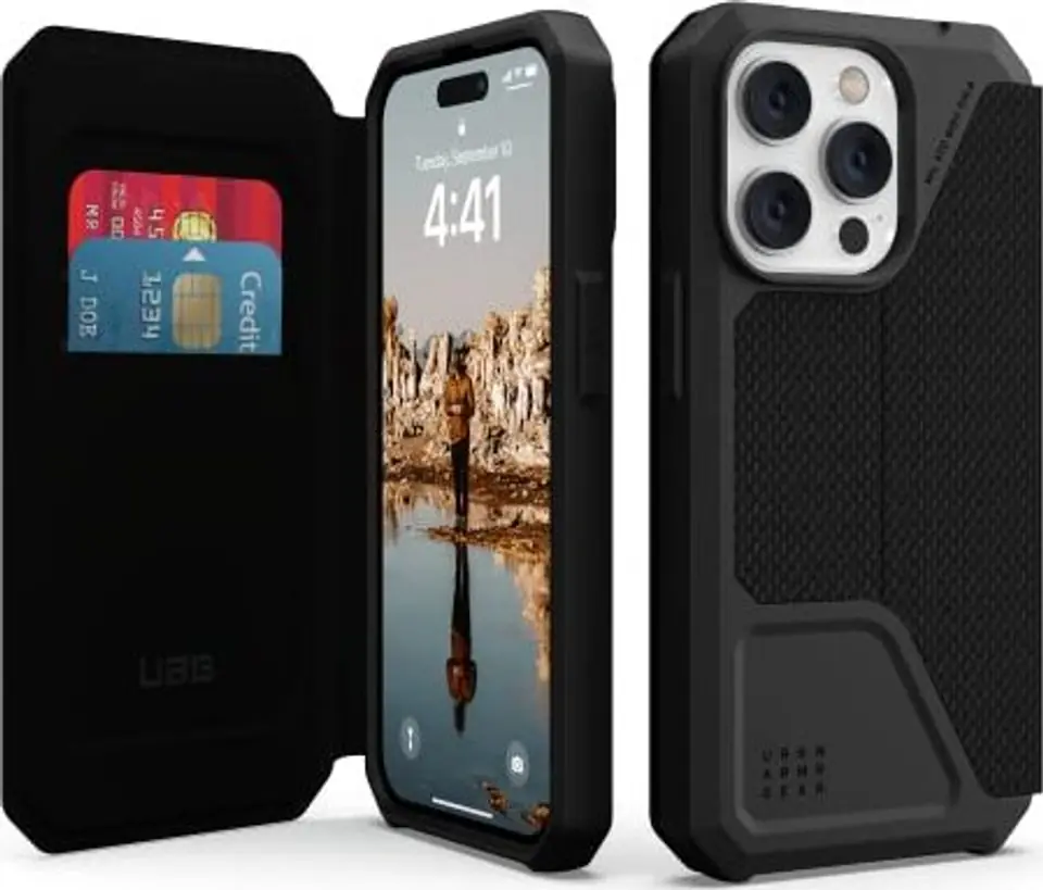 ⁨UAG Metropolis - protective case with flip for iPhone 14 Pro (kevlar-black)⁩ at Wasserman.eu