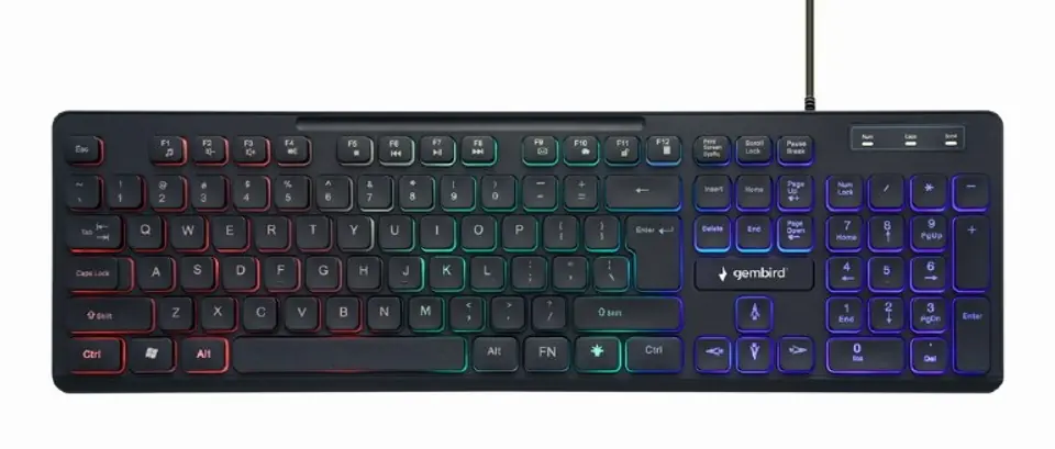 ⁨Gembird KB-UML-02 Rainbow backlight multimedia keyboard, black, US layout⁩ at Wasserman.eu