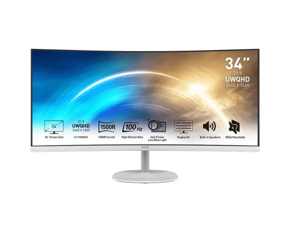 ⁨Monitor MSI 4719072978198 (34" /VA /100Hz /3440 x 1440 /Biały)⁩ w sklepie Wasserman.eu