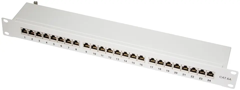 ⁨Patchpanel CAT6A 19' 24 porty, STP, szary⁩ w sklepie Wasserman.eu