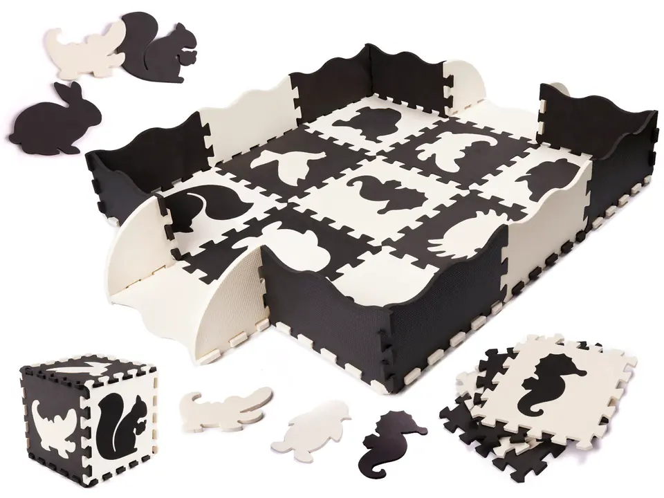 ⁨Mata edukacyjna dla dzieci piankowa puzzle kojec 25 elementów 114 x 114 x 1 cm czarna⁩ w sklepie Wasserman.eu