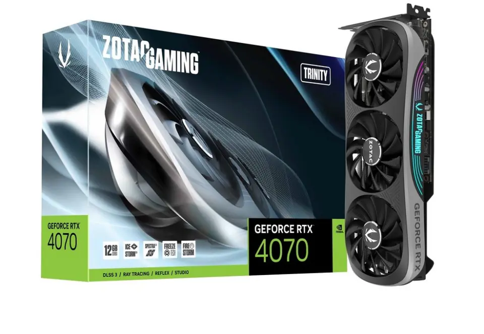 ⁨ZOTAC GAMING GeForce RTX 4070 Trinity DLSS 3 graphics card⁩ at Wasserman.eu