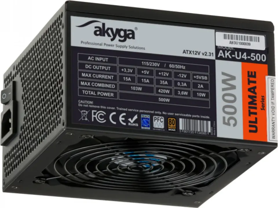 ⁨PC Power Supply AKYGA 500W AK-U4-500⁩ at Wasserman.eu