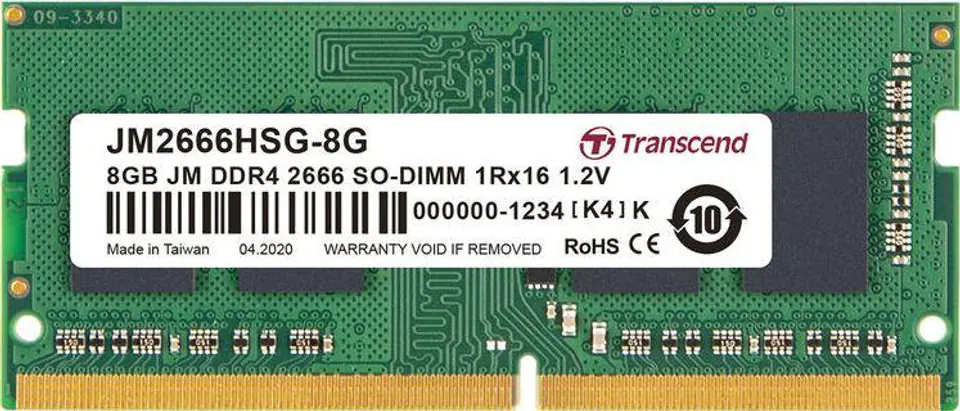 ⁨Pamięć TRANSCEND (SODIMM/DDR4/8 GB/2666MHz/1.2V/19CL/SINGLE)⁩ w sklepie Wasserman.eu