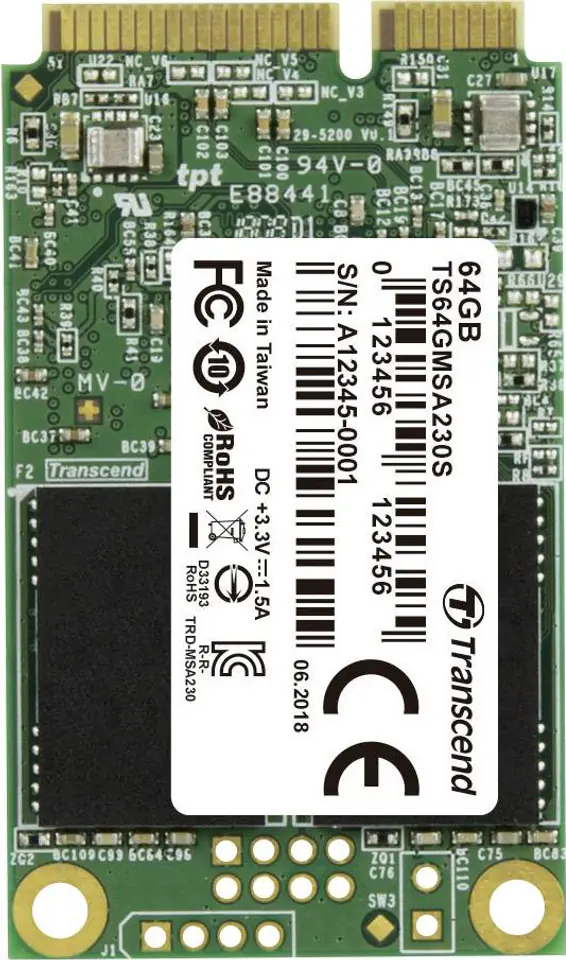 ⁨Dysk SSD TRANSCEND TS64GMSA230S 230S (mSATA″ /64 GB /Serial ATA 600 /550MB/s /400MB/s)⁩ w sklepie Wasserman.eu