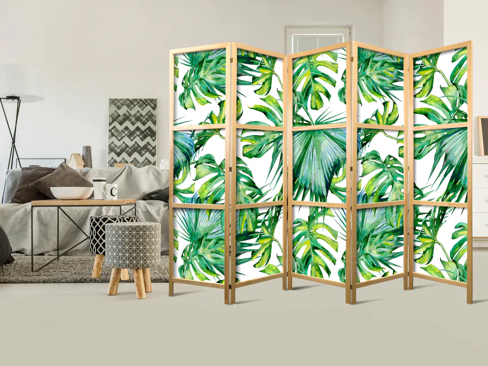 ⁨Parawan japoński - Liście monstery i palmy II (rozmiar 225x172, wykończenie )⁩ w sklepie Wasserman.eu