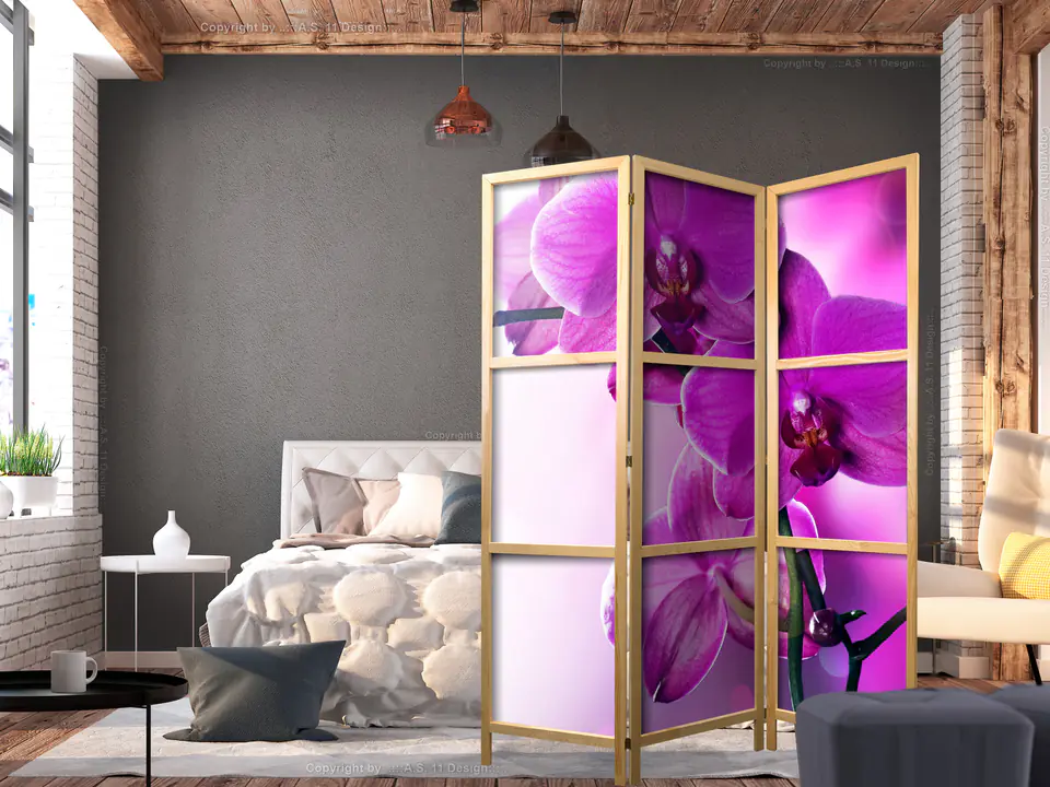 ⁨Parawan japoński - Fioletowe orchidee I (rozmiar 135x172, wykończenie )⁩ w sklepie Wasserman.eu