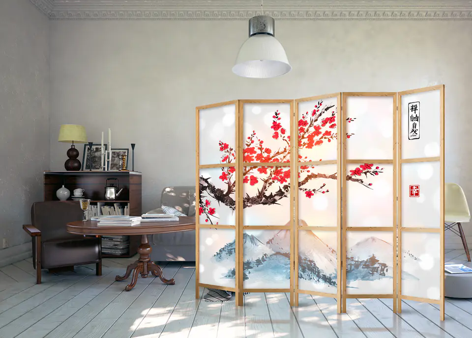 ⁨Parawan japoński - Styl japoński: Góra Fudżi II (rozmiar 225x172, wykończenie )⁩ w sklepie Wasserman.eu