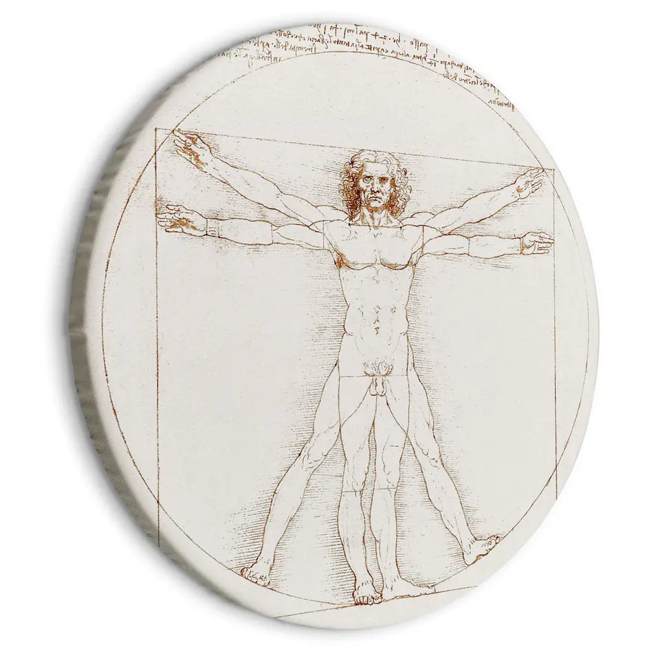 ⁨Obraz okrągły - Człowiek witruwiański (Leonardo da Vinci) (rozmiar 80x80, wykończenie )⁩ w sklepie Wasserman.eu