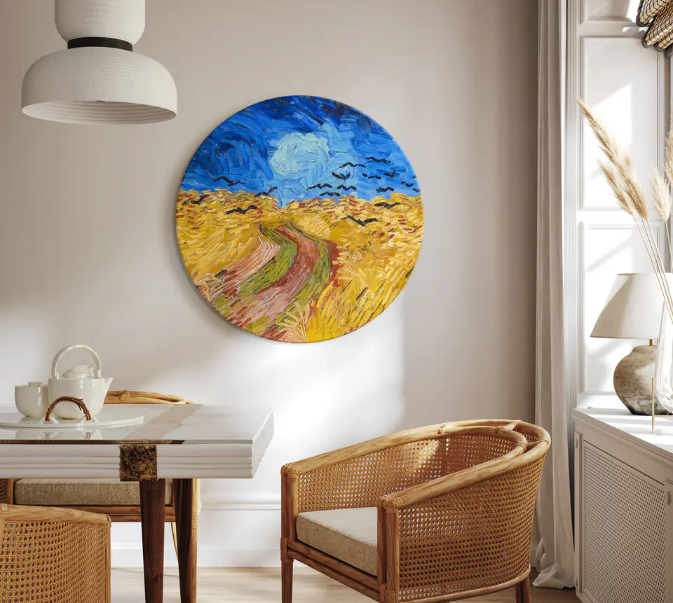 ⁨Obraz okrągły - Vincent van Gogh – Pole pszenicy z krukami (rozmiar 40x40, wykończenie )⁩ w sklepie Wasserman.eu