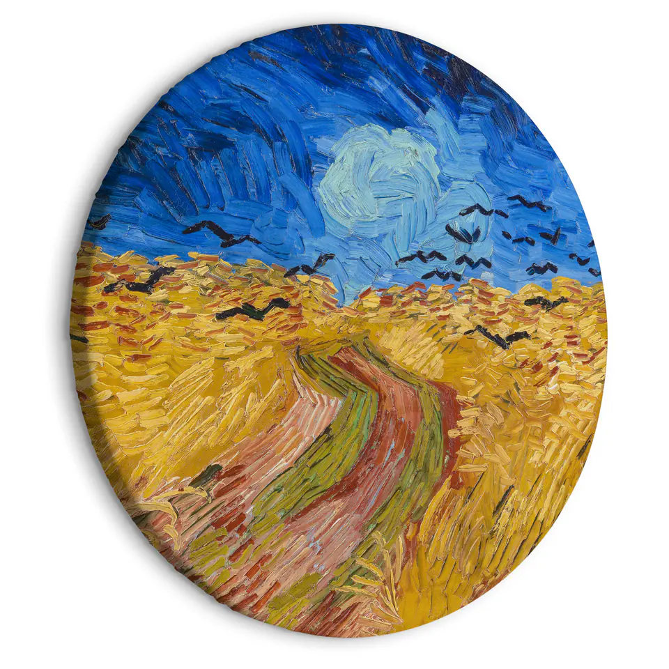 ⁨Obraz okrągły - Pole pszenicy z krukami (Vincent van Gogh) (rozmiar 40x40, wykończenie )⁩ w sklepie Wasserman.eu
