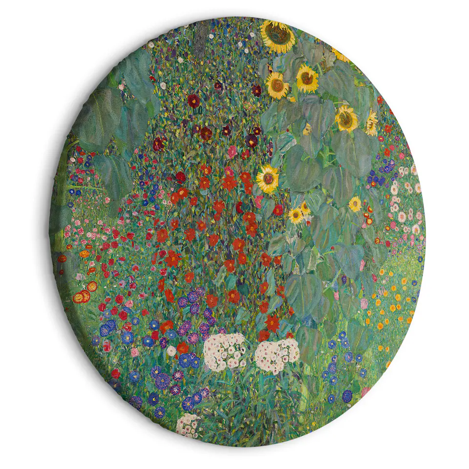 ⁨Obraz okrągły - Ogród wiejski ze słonecznikami (Gustav Klimt) (rozmiar 80x80, wykończenie )⁩ w sklepie Wasserman.eu