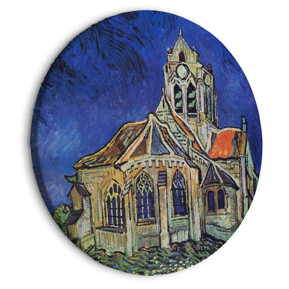 ⁨Obraz okrągły - Kościół w Auvers (Vincent van Gogh) (rozmiar 60x60, wykończenie )⁩ w sklepie Wasserman.eu