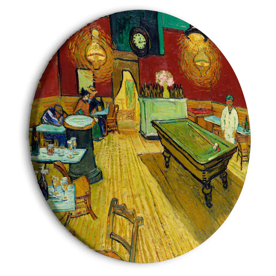 ⁨Obraz okrągły - Nocna kawiarnia (Vincent van Gogh) (rozmiar 80x80, wykończenie )⁩ w sklepie Wasserman.eu