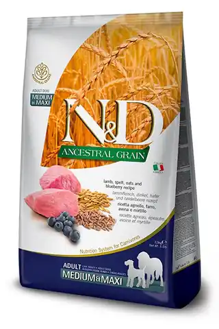 ⁨FARMINA N&D Ancestral Grain Lamb Blueberry Adult Medium Maxi  - dry dog food - 12 kg⁩ at Wasserman.eu