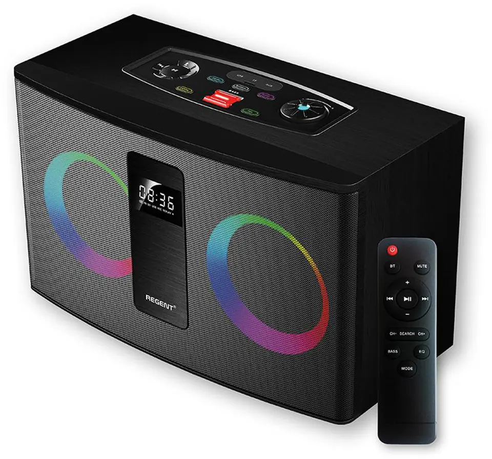 ⁨Bluetooth speaker FERGUSON REGENT Power Audio 300BT RGB 2x 30W FM USB AUX DSP Black⁩ at Wasserman.eu