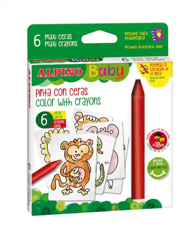 ⁨ALPINO BABY Wax crayons thick 6 color + jungla cards⁩ at Wasserman.eu