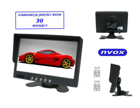 ⁨Monitor samochodowy lub wolnostojący LCD 7" cali z obsługa do 2 kamer 4PIN 12V 24V⁩ w sklepie Wasserman.eu