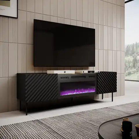 ⁨RTV cabinet with electric fireplace ONDA 180x40x39-58 black (standing or wall mounted)⁩ at Wasserman.eu