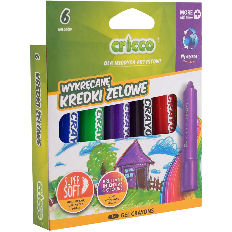 ⁨Kredki CRICCO wykręcane żelowo-pastelowe 3w1 6kol. opakowanie kartonowe CR350K6⁩ w sklepie Wasserman.eu