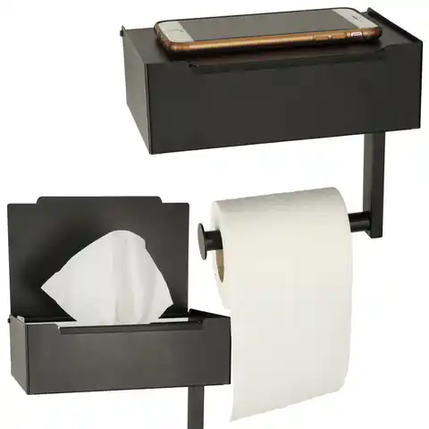⁨Uchwyt na papier toaletowy z półką schowkiem na chusteczki 3w1 czarny⁩ w sklepie Wasserman.eu
