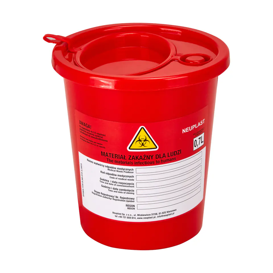 ⁨Medical waste container 0,7 L red⁩ at Wasserman.eu