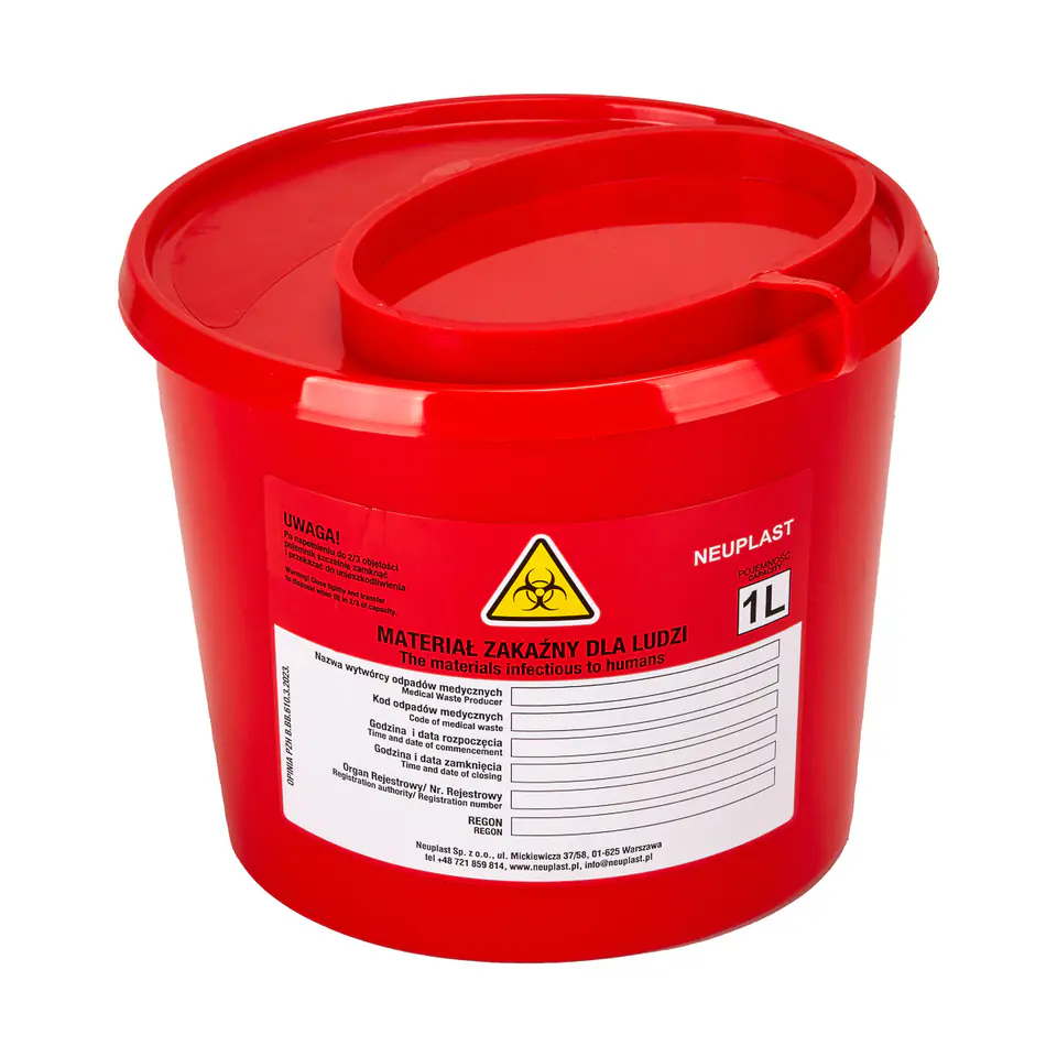 ⁨Medical waste container 1 L red⁩ at Wasserman.eu